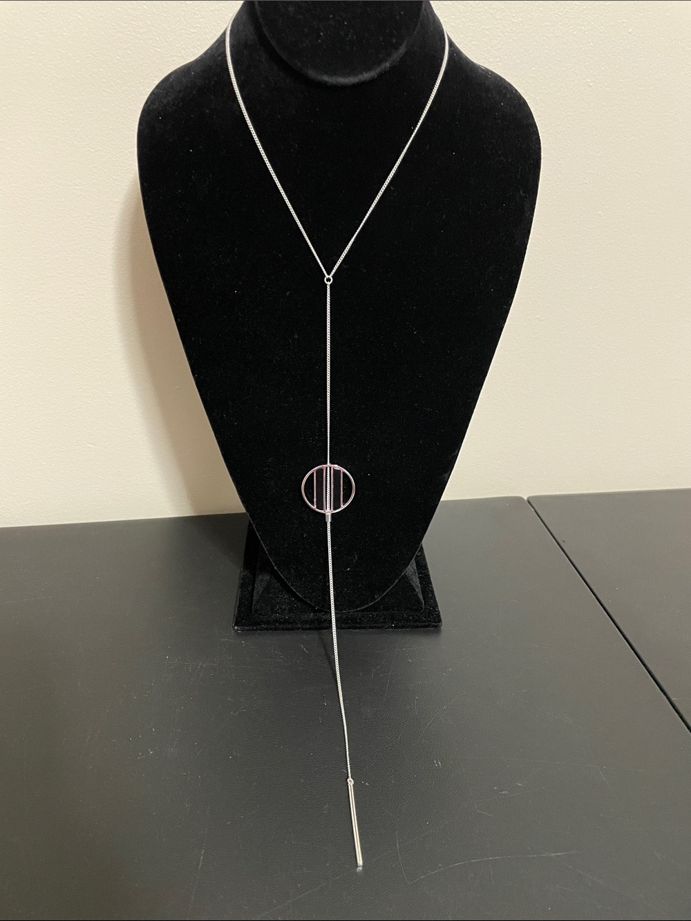 Jenny Bird Silver Colour Necklace with Circular Black Bar Pendant - Picture 5 of 5
